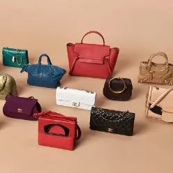 Designer handbags in several colours and styles.